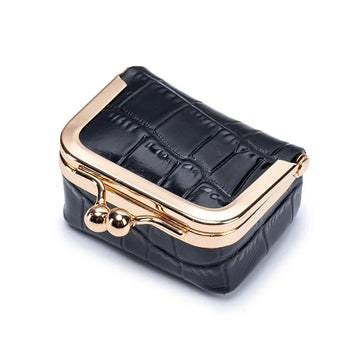 Crocodile Patterned Kiss Lock Coin Purse Square Genuine Leather Leather Jewelry Bag Mini Multifunctional Small Item Bag Storage PlatiNum