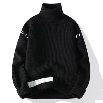 New Fashion Youthful Vitality Mens Turtleneck Sweater Autumn Winter Loose Casual Knitted Pullovers Men Warm Patchwork Knitwear