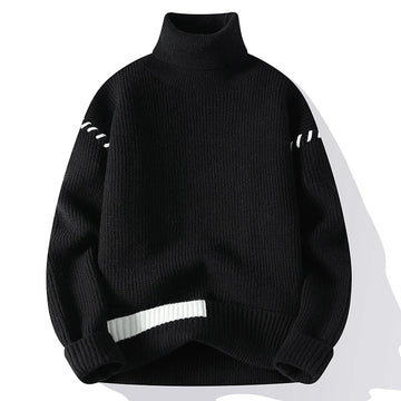 New Fashion Youthful Vitality Mens Turtleneck Sweater Autumn Winter Loose Casual Knitted Pullovers Men Warm Patchwork Knitwear