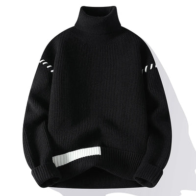 New Fashion Youthful Vitality Mens Turtleneck Sweater Autumn Winter Loose Casual Knitted Pullovers Men Warm Patchwork Knitwear