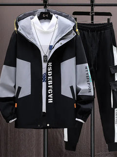 Autumn Casual Men Sets Two Pieces Fashion Korean Trend Hooded Jacket + Pants Spring Baseball Uniform Suit Man Outfit