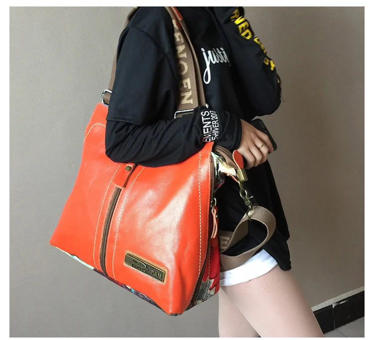 2025 New Genuine Leather With Canvas Women Handbags Luxury Fashion Crossbody Bag Printing Shoulder Portable Slung Bags