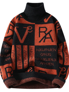 2024 Winter men's flower pattern Sweaters thick O-neck sweater men youth autumn Men's Turtle neck wool Casual Knitwear Pullover