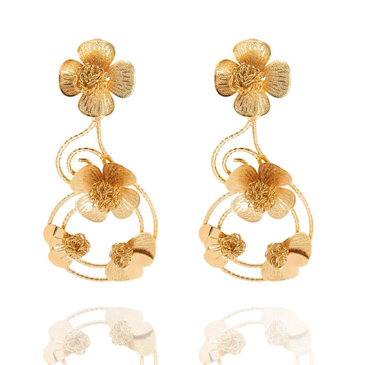 YTJX Orecchini a fiore color oro 18 carati per le donne Design geometrico Orecchini grandi scavati Gioielli per feste 2025 Nuovi regali di Natale