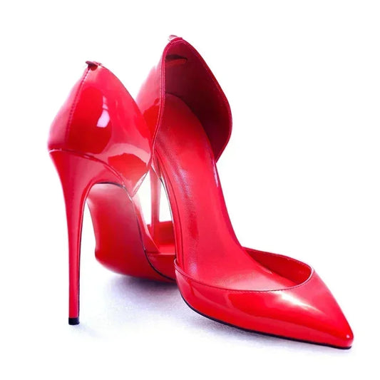 2025 new ultra light mouth red high heels for women, slim heels, pointed red, super sexy plus size hollow single shoes