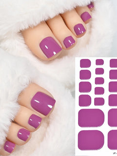22Tips Red Christmas Baking Free Toenail Sticker Glossy Solid Color Self-adhesive Toe Nail Strips Festival Full Cover Foot Wraps2028