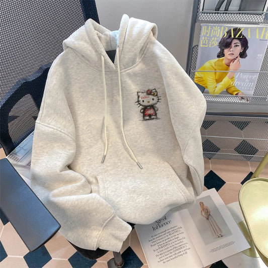 MINISO Hello Kitty Hoodies Lovely Vintage Sweatshirts Hoodie Amusing Men Women Tops Outerwears Blouse Cool Streetwear