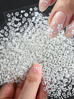 30sheets White Flower Nail Art Stickers 3D Rhinestones Floral Nail Decals 5.5*6.5cm Self Adhesive White Flower Nail Decorations