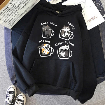 Aesthetic Y2k 90s Hoodies Funny Cute Cat Sweatshirt for Women Harajuku Graphic Pullovers 2000s Ulzzang Gothic Streetwear Female