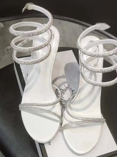 Eilyken Fashion Style Crystal Diamond Ankle Strap Women Sandals Sexy Open Toe Thin High Heels Nightclub Banquet Party Shoes