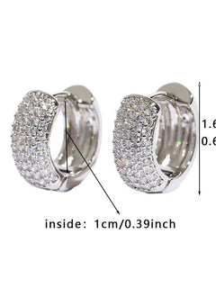 Luxury Full Zircon Multi-Row Sparkling Silver Color Hoop Earrings for Men Women Fashion Jewelry New Arrival