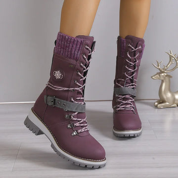 Plus Size Shoes for Women 36-43 Autumn Winter Fashion Warm Lace Up Platform Wedges Non-slip Mid-calf Boots Women Boot
