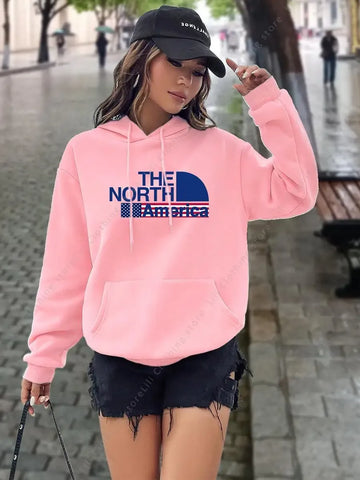 North America letter Print Hoodies Women tops Sweatshirt Aesthetic Hooded Shirt pink designer Luxury clothing Woman y2k clothes