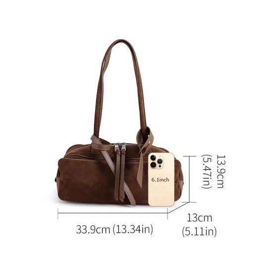 Borsa da viaggio grande di design di marca in stile Maillard francese in inverno Borsa da donna in pelle scamosciata opaca di lusso in pelle di mucca