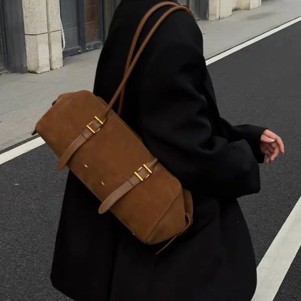 Borsa da donna Mendy Borsa a tracolla in pelle scamosciata Borsa di lusso di design in vera pelle Borsa con manico superiore Borsa per pendolari in città Bagutte di fascia alta