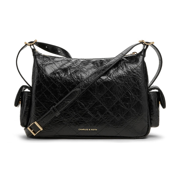 CHARLES&KEITH PU Crossbody Bag, Shoulder Bag Medium Women's Black/Milk White/Tin Gray CK2-20671802