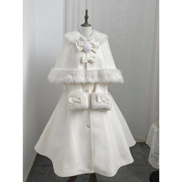 Velvet Bunny Japanese Heiress Woolen Coat+bow Cape Set, Niche, Sweet and Cute Two-piece Set for Women