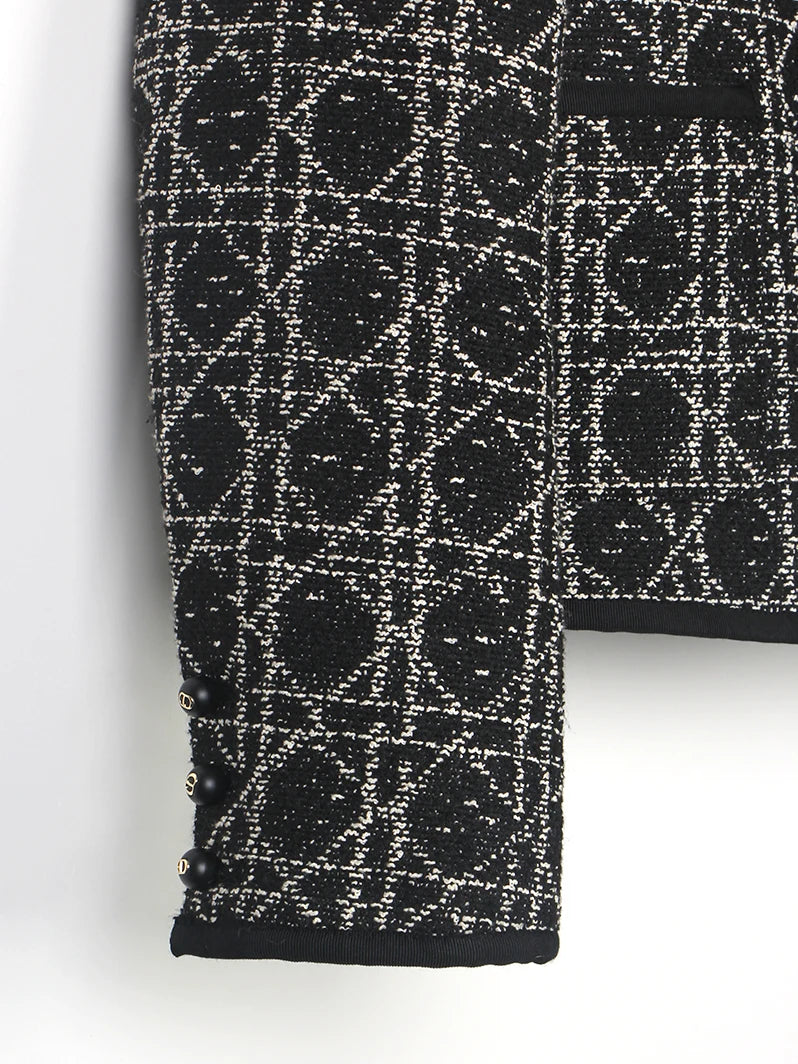 2025 new style fashionable European old money style tweed jacket slimming round neck rhombus top