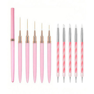 10Pcs Nail Liner Brush Set UV Gel Nail Brushes Kits Silicone Point Flower Nail Pen French Stripe Line Painting Drawing Tools