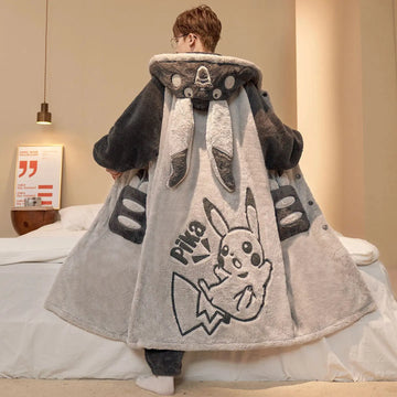 Capybara Cute Fashion Hooded Plush Robe Pajamas Set Warm Flannel Loungewear Soft Home Sleepwear Men Boys Daily Casual Comfort