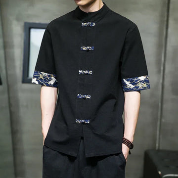 Camicia Kimono giapponese da uomo cinese retrò stampa casual cotone lino cuciture top a maniche corte estate uomo di alta qualità streetwear