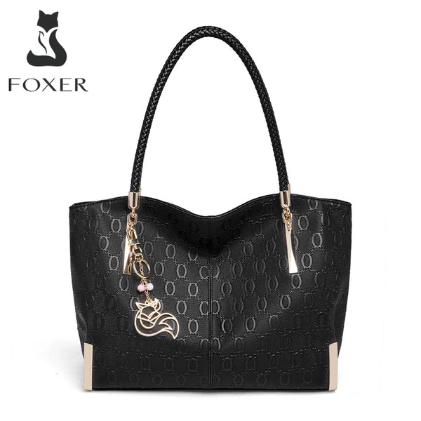 FOXER Elegant Women's Handbag Split Leather Large Capacity Lady Shoulder Bag Luxury Design Tote Bag Fashion Female's Purse