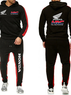 Honda racing Men's Hot Sale Fashion Hoodie Sportswear+Sweatpants Comfortable Casual Jogging Solid- color Two Piece Suit