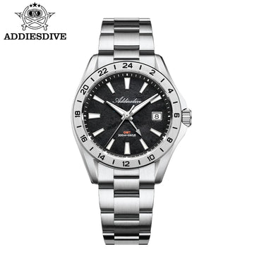 ADDIESDIVE Men's Luxury Swiss Ronda GMT Watch 38mm Stainless Steel 200M Waterproof Sapphire Crystal BGW9 Luminous Watches AD2548