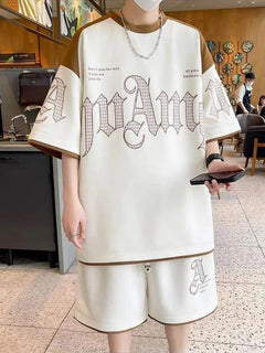 Pantaloncini a maniche corte stampati con lettera di personalità della moda da uomo set di due pezzi set di t-shirt traspirante per sport all'aria aperta