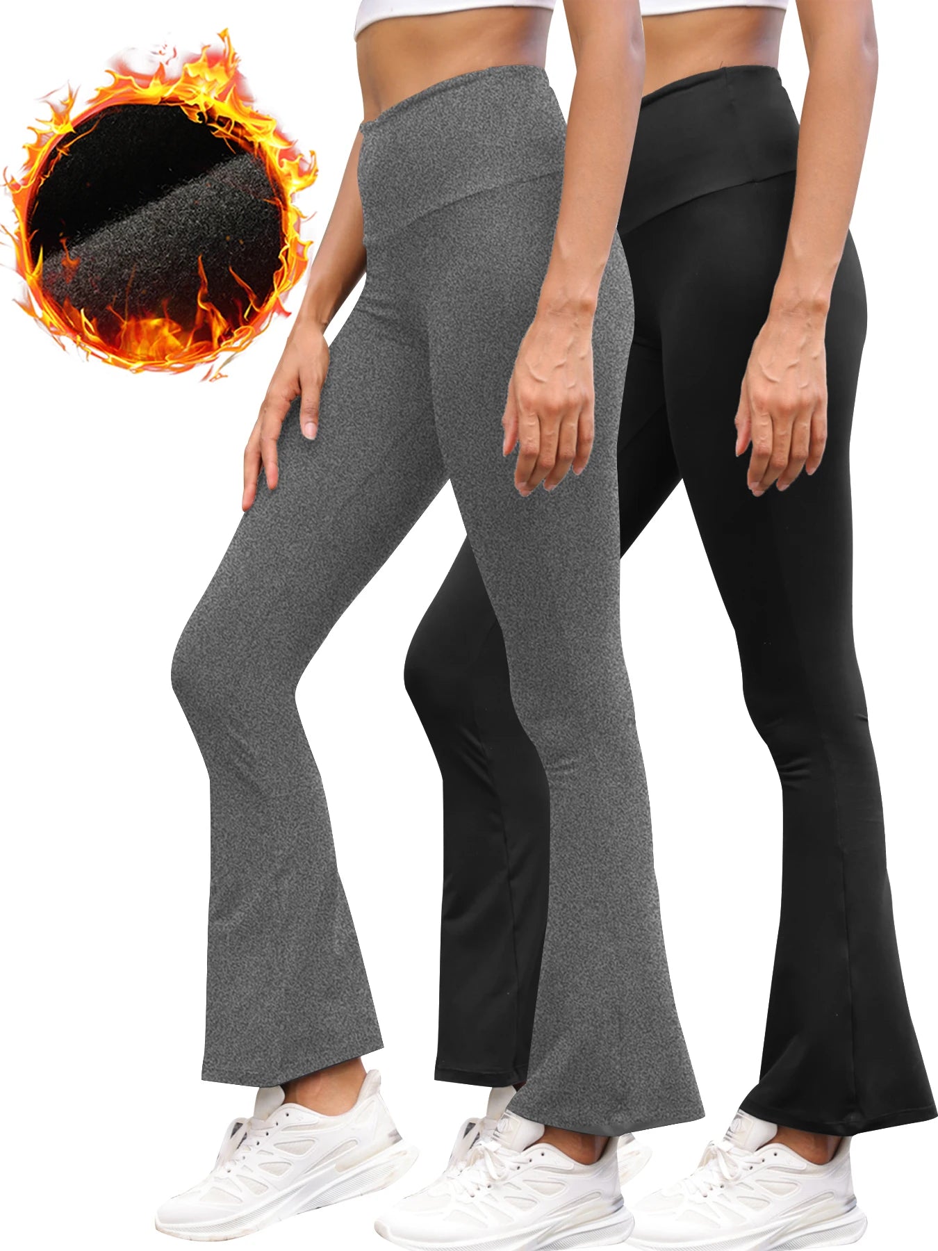 2 pack Women's Super Soft Fleece lining Leggings - High Waisted Flare Pants with Tummy Control, Ideal for Daily Wear