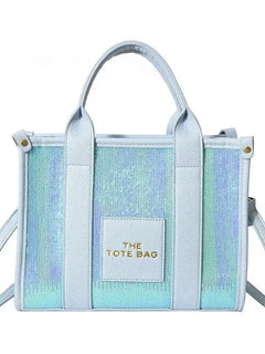 Sequins Top-Handle Bags Fashion PU Leather Shoulder Bag Large Capacity Travel Handbag Women Trendy Casual Satchel Tote Purse