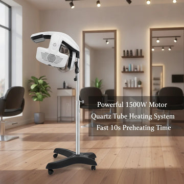 Professional Salon Hair Dryer for Perms (1500W), Freestanding Quartz Heating Styling Hood with LCD Display & Adjustable Height, Rolling Stand Perm Machine for Spa & Home Use