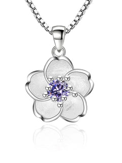 925 Sterling Silver Pink Purple Peach Blossom Necklaces For Women Luxury Designer Jewelry Accessorie