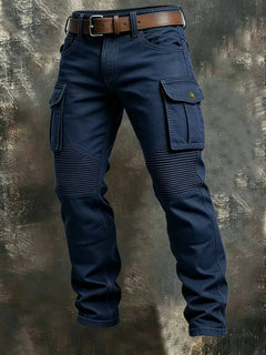 Men 100% Cotton Striped Spliced Cargo Pants Elastic Waist Multi‑Pocket Outdoor Casual Trousers Spring Autumn
