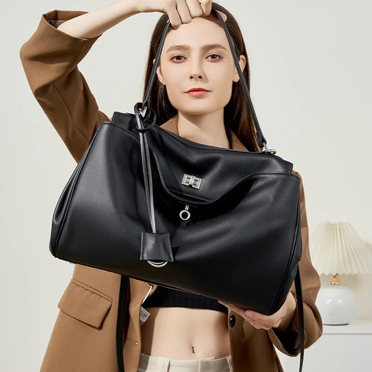 2025 New Smooth Calfskin Rodeo Tote Bag Spacious Lock Closure Single Shoulder Underarm Handheld Pack Women Commuting Handbag