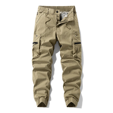 Men Zipper Flap Cargo Jogger Pants Elastic Drawstring Waist Cuffed Hem Wear Resistant Tactical Outdoor Trousers539