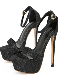 Liyke Model Catwalk Sequined Platform Sandals For Women Sexy Open Toe Party Nachtclub Stripper Heels Pole Dance Shoes Size 34-46