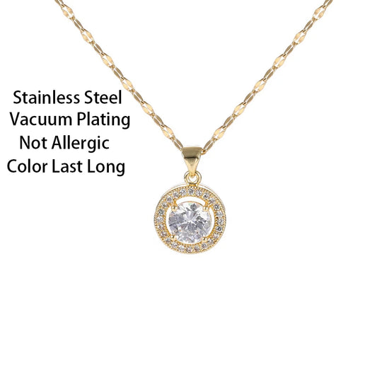 Nuova collana con ciondolo in cristallo di zircone rotondo romantico di lusso coreano per catena clavicola femminile di gioielli in acciaio inossidabile da donna