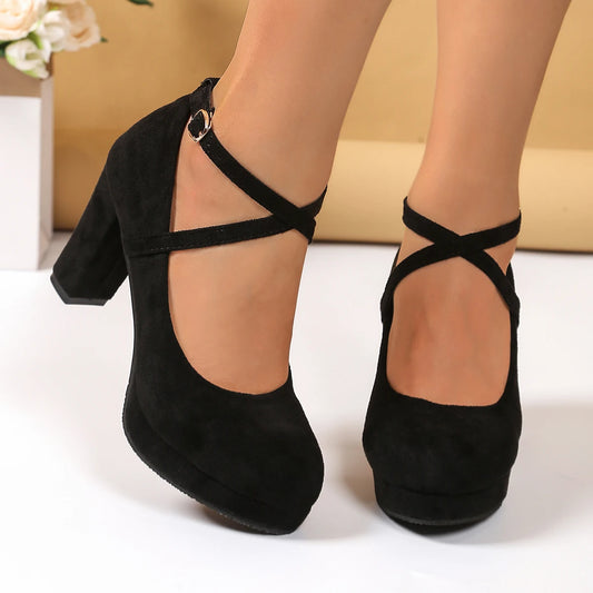 Women High Heels Mary Jane Shoes Strap Black Party Wedding Office Shoes Female Elegant Luxury Big Size Pumps Zapatos De Mujer