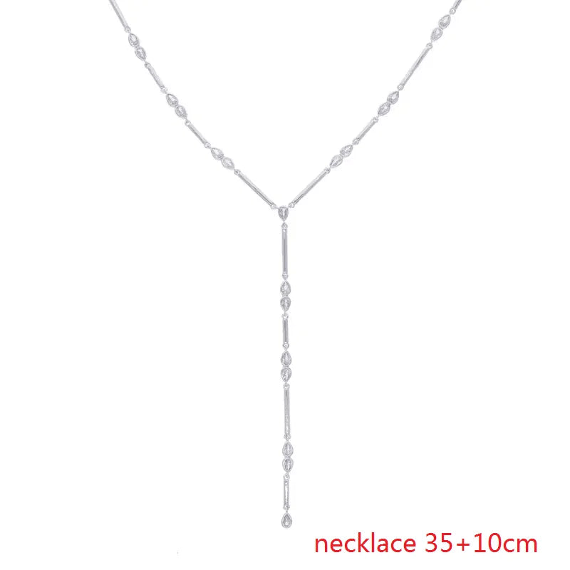 Nuovo speciale color oro Goccia d'acqua Bling Ovale CZ Collana girocollo Lariat Lunga barra a goccia a forma di Y Lunga nappa Gioielli da donna 2025