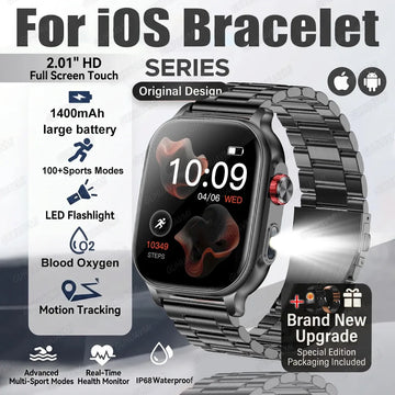 2026New Smart Watch Fitness Clock Men 2.01" AMOLED Screen 1400mAh 130+ Days Battery Life Flashlight Call Waterproof Smartwatches