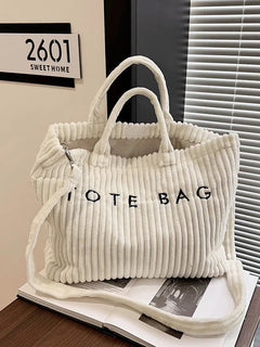 Simple Letter Soft Corduroy Shoulder Bags for Women Versatile Large Capacity Ladies Crossbody Bag Portable Female Handbags Tote