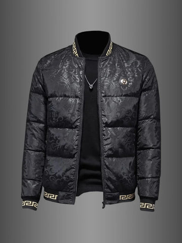 Winter Men's Cold And Warm Jacket Down Jacket Trendy Brand Fashion Dark Flower Baseball Collar 100% White Duck Down Jacket
