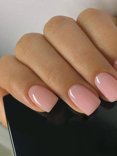 False Nail Full Cover Fake Nail Pink Glitter Wearable French Short Nails Square Head False Nail Press On Nails Manicure Tool