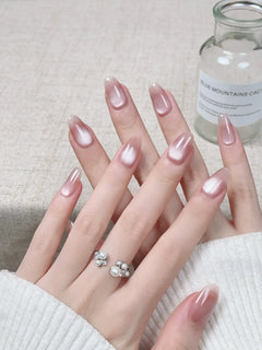 10Pcs Nude Color Handmade Press on Nails Full Cover Gradual Change Crystal Clear French Almond False Nails Manicure Nail Tips