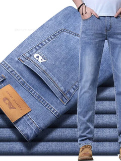 Spring Men's Light Blue Slim Jeans Stylish Casual Stretch Fabric Denim Pants Classic Trousers Smoke Gray