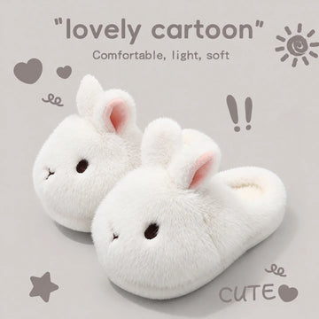 Cute Brown Bunny Plush Slippers Women Winter Warm Rebound Soft Sole House Shoes Indoor Fuzzy Non-Slip Comfortable Home Footwear