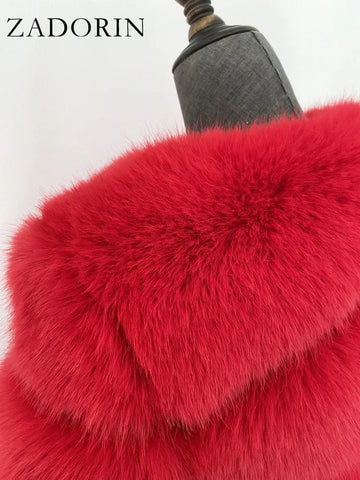 ZADORIN Luxury Long Hooded Spliced Fluffy Faux Fur Coat Woman Clothing Long Sleeve Warm Winter Coat Faux Fur Jacket Ladies Coats