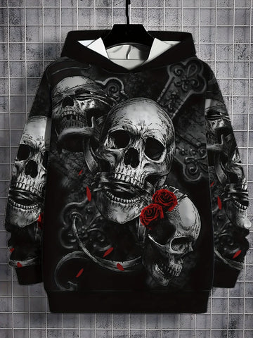 Autumn Skull and Rose 3D Print Hoodies Men Women Fashion Casual Sweatshirts Oversized Hoodie Pullovers Tracksuit Clothing