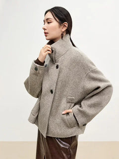 SENTUBILA 100% Wool Winter Jackets for Women Short Coats 2026 Stand Turtleneck Unlined Wool Outerwears Female Clothes W44O56626